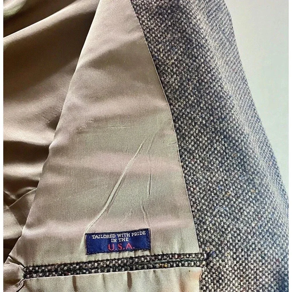 Sport Coat Mens 44L Textured Tweed Vintage USA Made Brown Gray